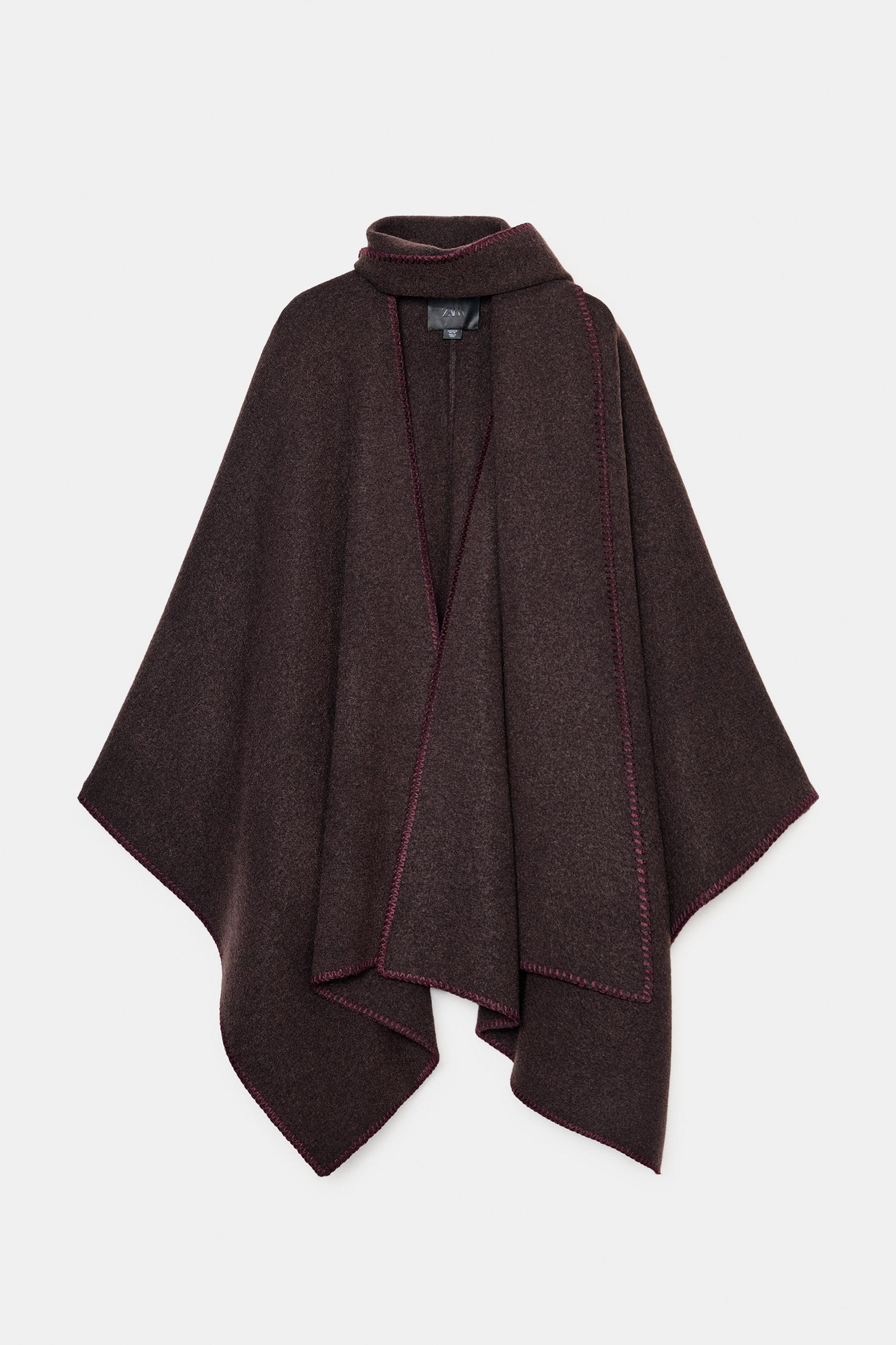KNIT CAPE WITH CONTRASTING THREAD SCARF